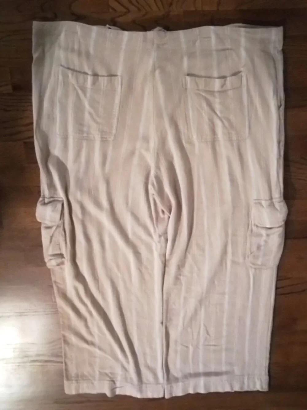 Wonderly Beige Stripe Linen Blend Wide Leg Cargo Pants XXL - XXXL